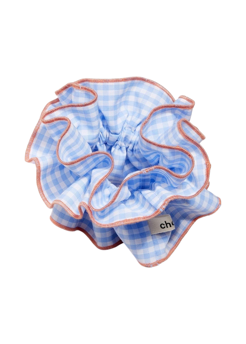 Maxi chouchou en matière upcyclée | vichy bleu/ orange - Chou²