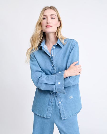 Chemise en coton bio | denim clair "l'amour est déclaré" - émoi émoi