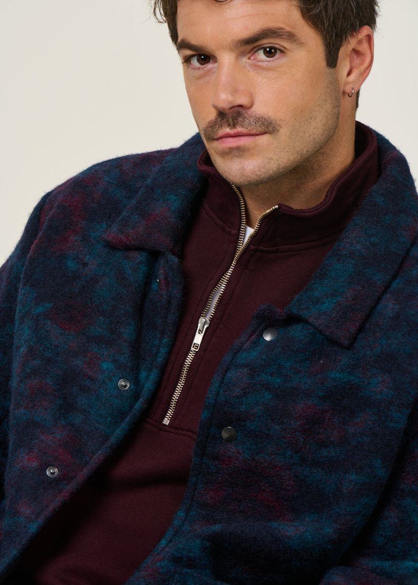 Veste en laine et coton bio | multicolore "button-down jacket wool-blend - dark watercolor" - Rotholz