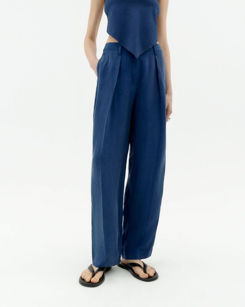 Pantalon ample fluide en cupro | bleu "cobalt cirila pants" - Thinking Mu