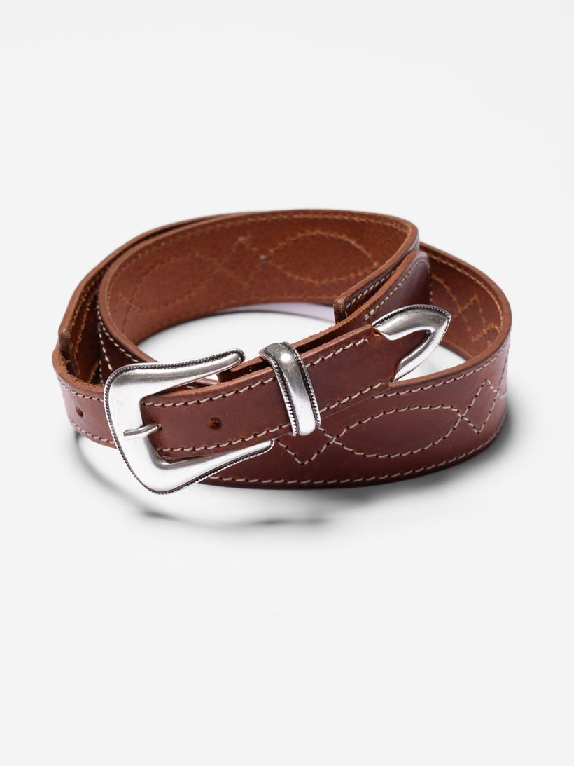 Ceinture en cuir tannage végétal | camel "western ranch belt - toffee brown" - Nudie Jeans