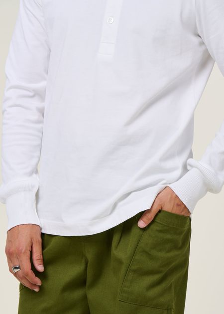 T-shirt boutonné en coton bio | blanc "bo long sleeve henley bright white" - Knowledge Cotton Apparel