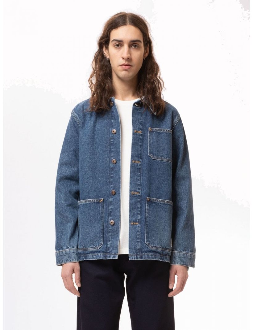 Veste en jean en coton bio et recyclé | bleu "barney 90s blue denim" - Nudie Jeans