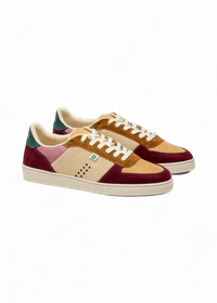 Baskets en cuir certifié | multicolore "baskets basses marie - bordeaux-beige-moutarde"