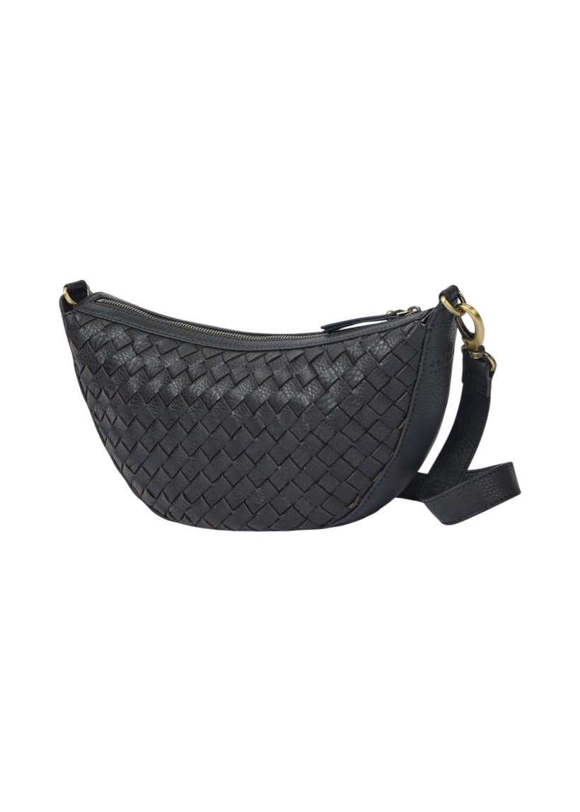 Sac à bandoulière en cuir certifié | noir "leo black woven eather" - O My Bag