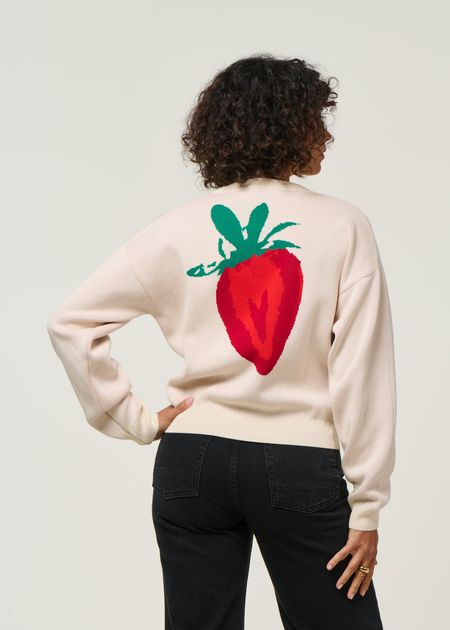 Pull en coton bio | écru "strawberry philis knitted sweater - white" - Thinking Mu