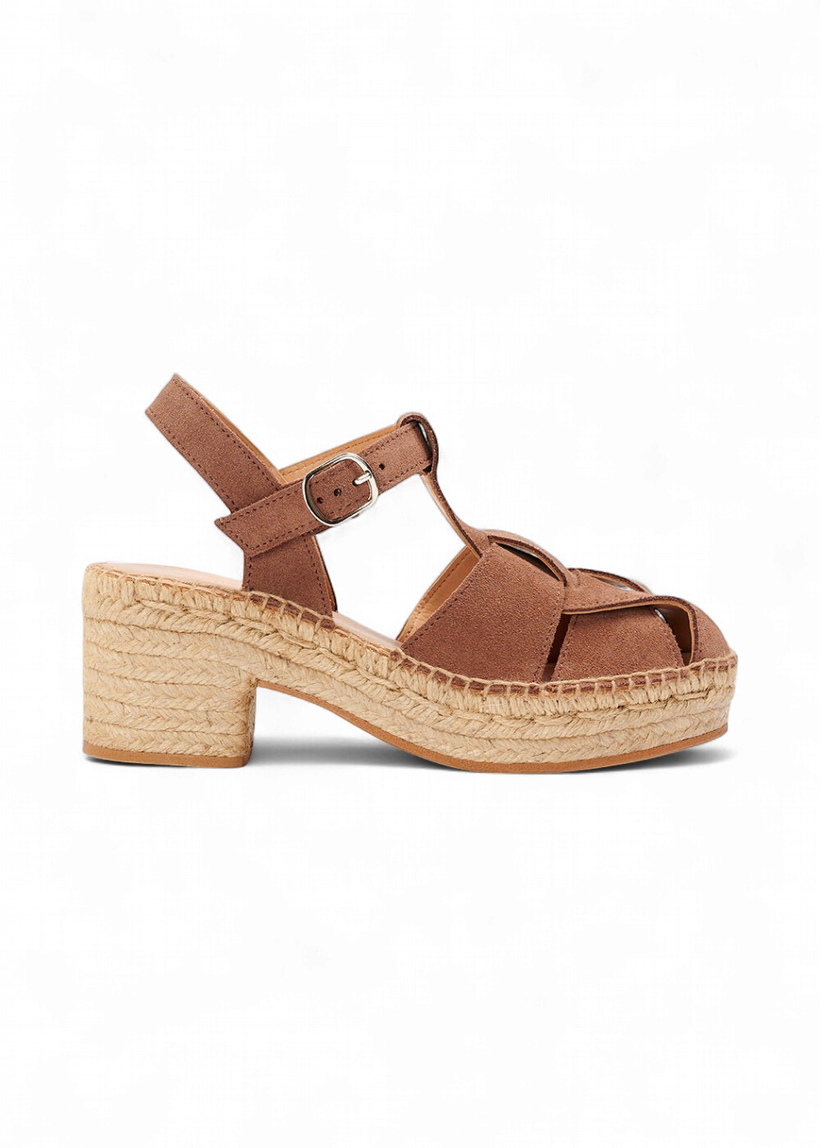 Espadrilles à talons en cuir certifié | marron "olile tostado - brown" - Naguisa