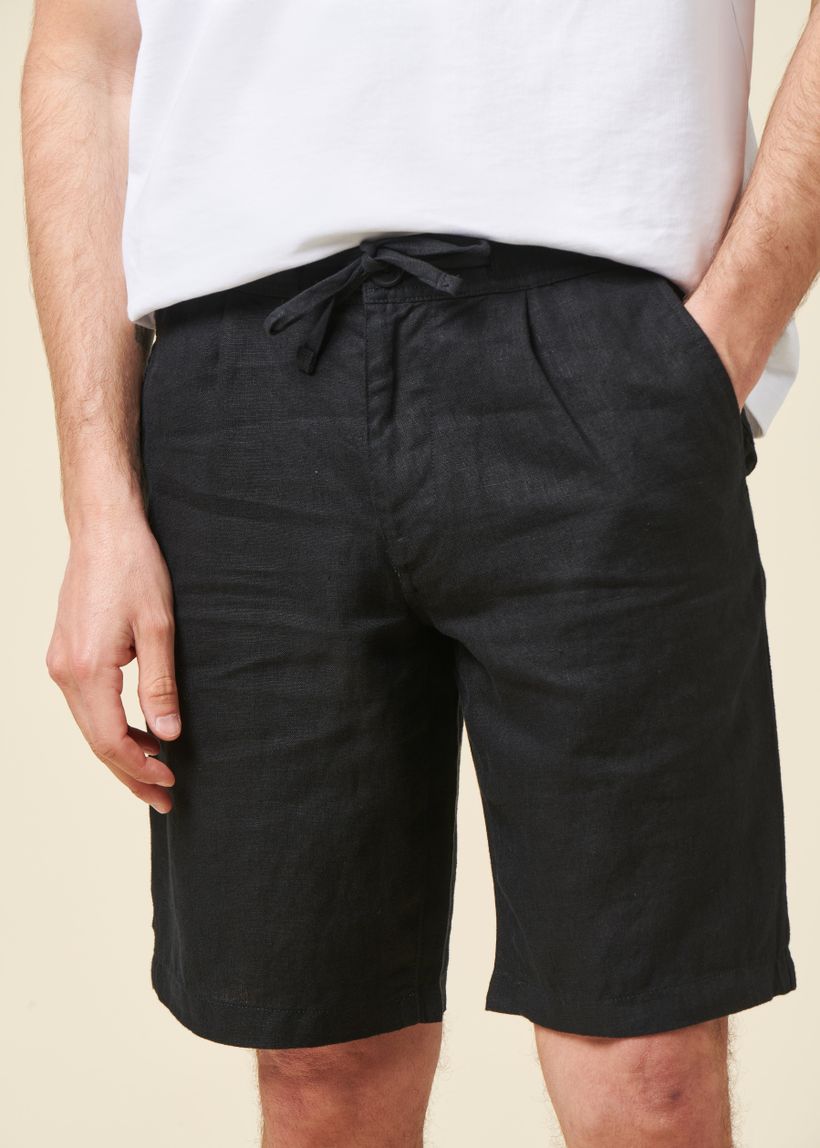 Short en lin bio | black "fig loose linen shorts black jet" - Knowledge Cotton Apparel