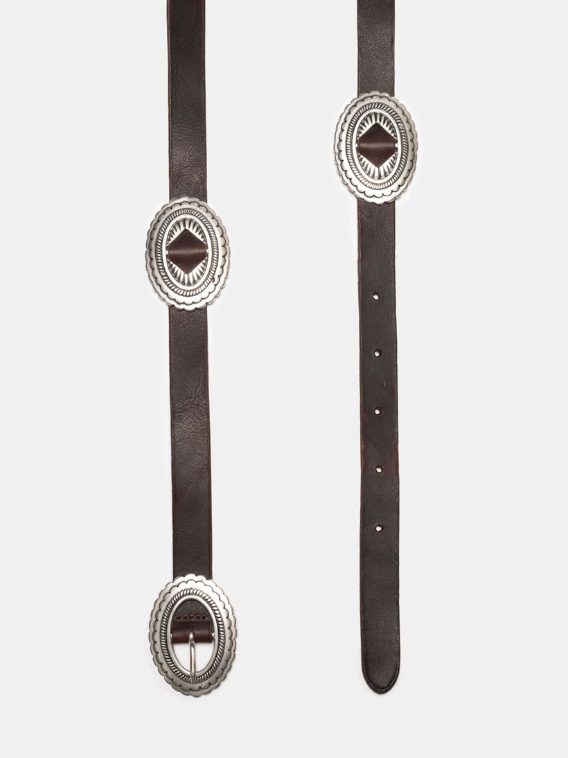 Ceinture en cuir au tannage végétal | marron "western concho silver belt dark brown" - Nudie Jeans