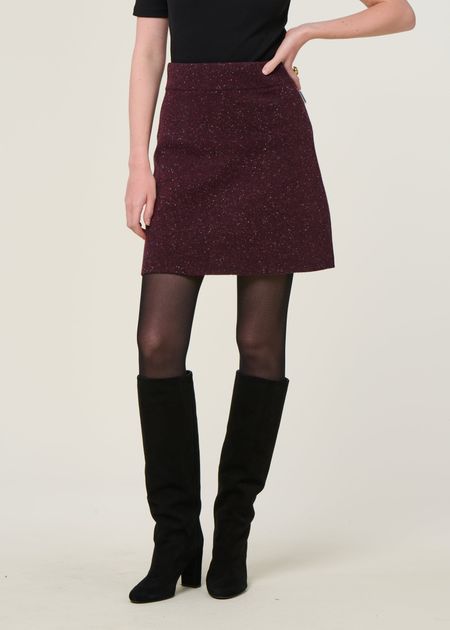 Jupe en laine bio | bordeaux "darlaa tweed - dark cranberry" - Armedangels