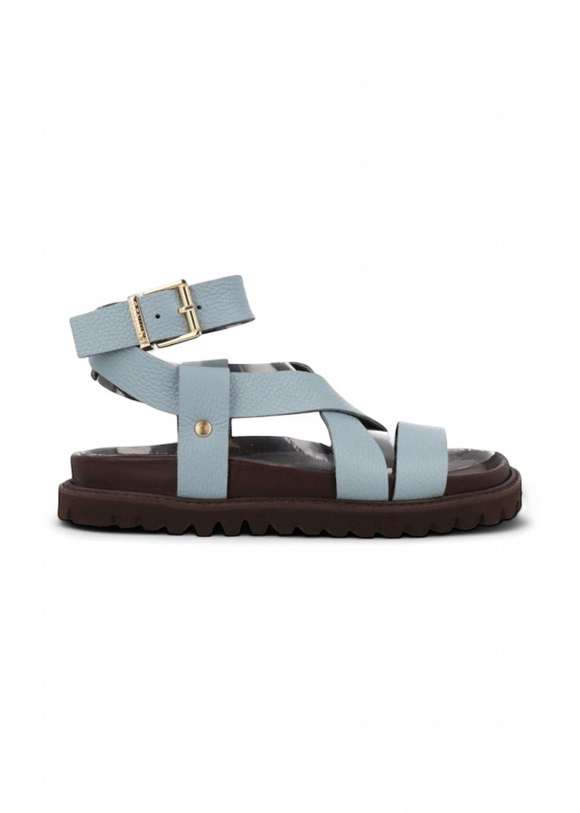 Sandales en cuir certifié | bleu ciel "zaha embossed leather azure" - Genuins