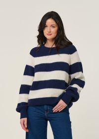 Pull à rayures en laine et coton bio | marine "kaagi stripes - tinted navy"