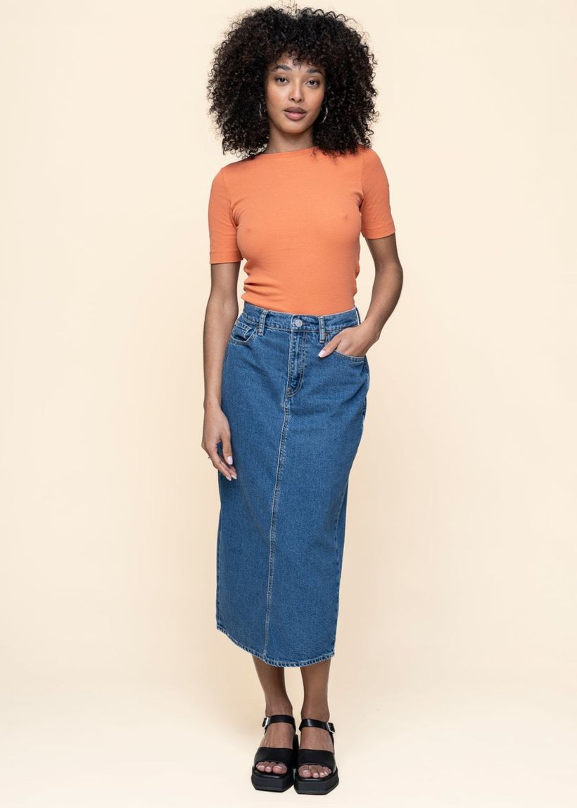 Jupe longue jean en coton bio | bleu "kaalyke - daydream" - Armedangels