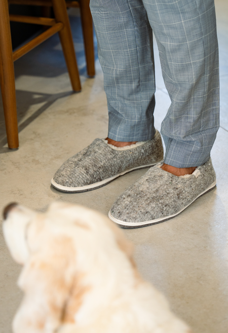 Chaussons en laine francaise | gris clair "marcel cendré" - Caussun