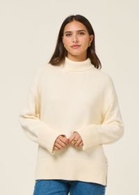 Pull col haut en coton bio | écru "crew neck - egret"