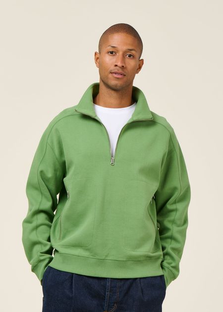 Sweatshirt col camionneur en coton bio | vert "ivy pipo - green" - Thinking Mu