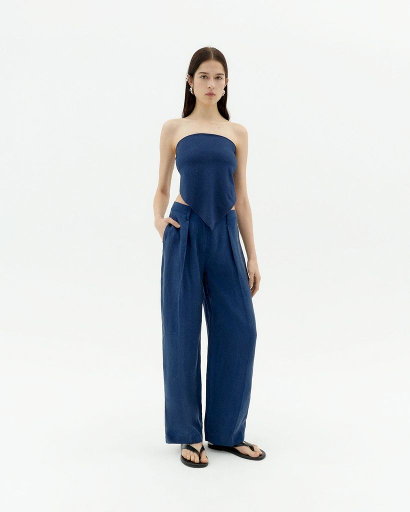 Pantalon ample fluide en cupro | bleu "cobalt cirila pants" - Thinking Mu