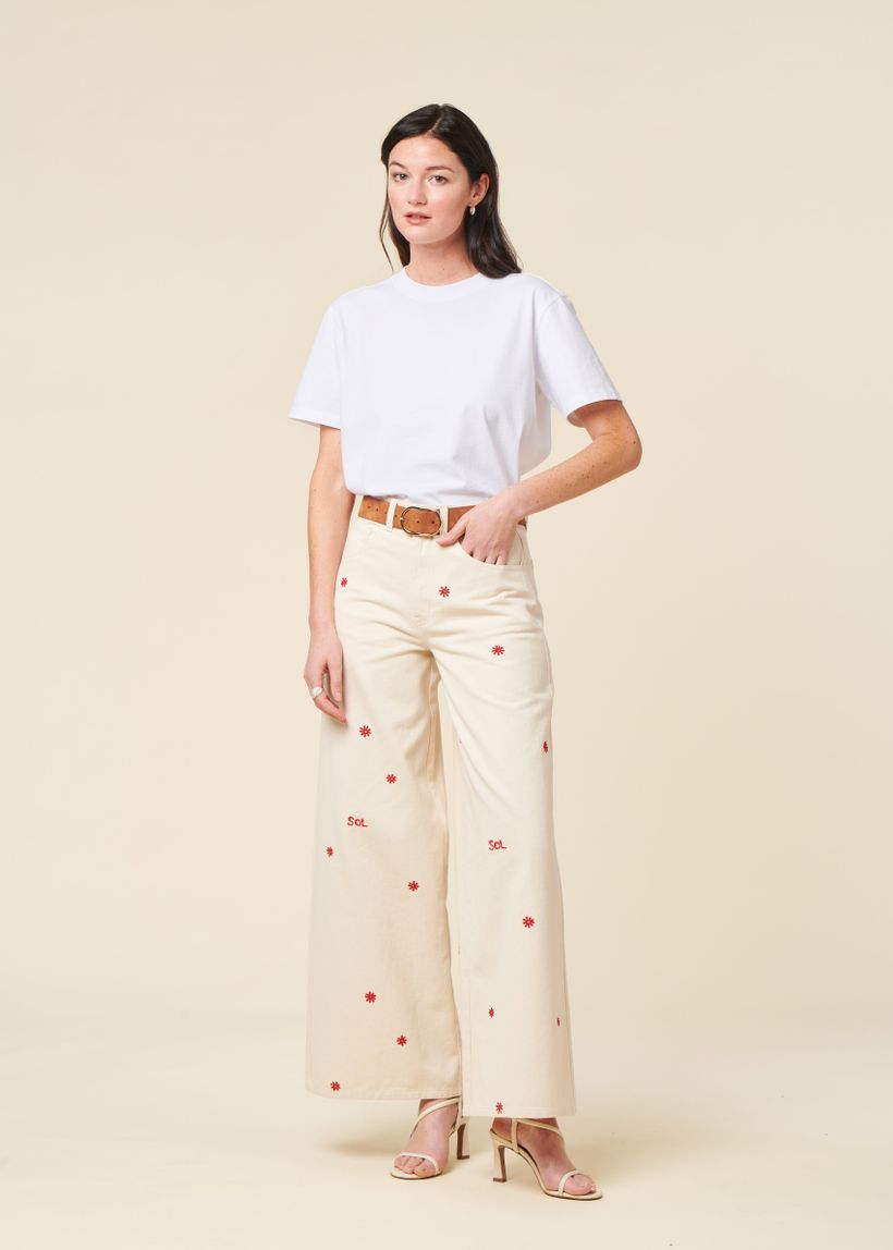Jean ample en coton bio | écru "sol chain hedda pants" - Thinking Mu