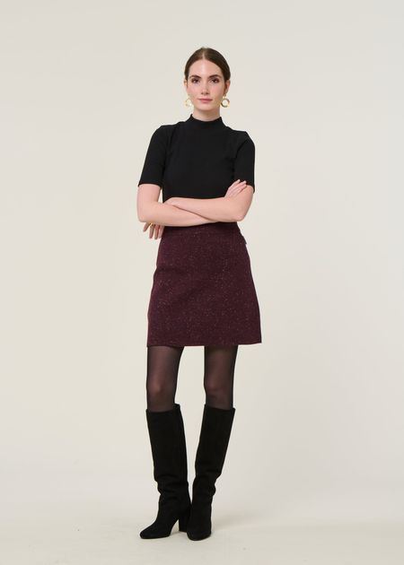 Jupe en laine bio | bordeaux "darlaa tweed - dark cranberry" - Armedangels