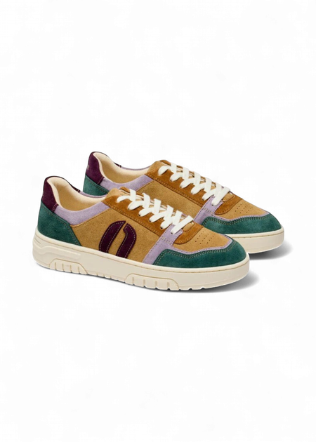 Baskets basse en cuir certifié lwg | multicolore "baskets basses nora - vert-lilas-beige" - Odaje ex M.Moustache