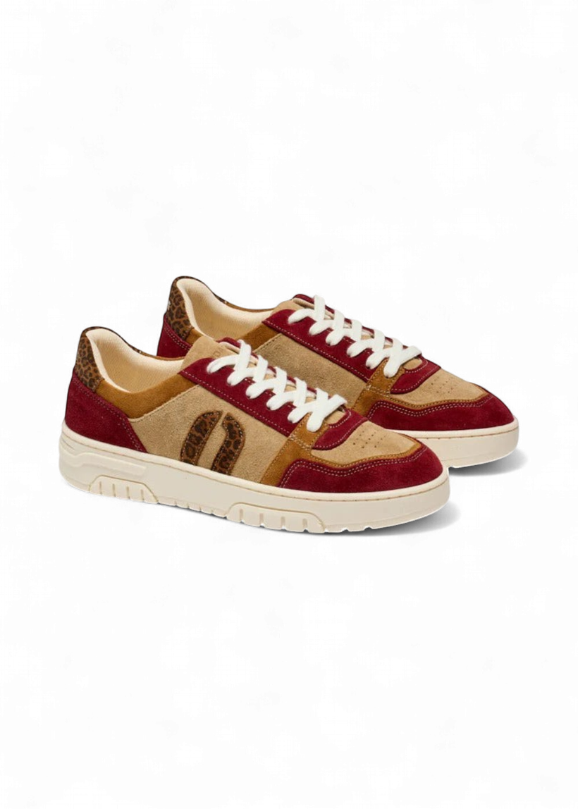 Baskets en cuir certifié lwg | multicolore "baskets basses nora - bordeaux-camel-beige" - Odaje ex M.Moustache