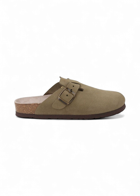 Sabots en cuir certifié | marron "riva velour kaki" - Genuins