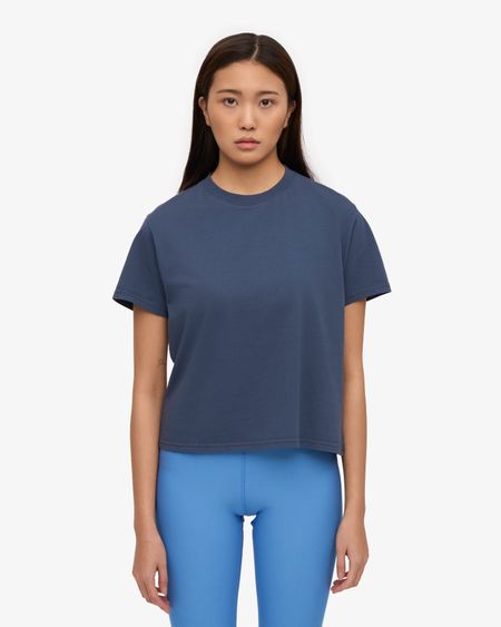 T-shirt en coton bio | bleu "organic boxy crop tee - petrol blue" - Colorful Standard