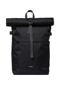 Sac à dos 23l en matière recyclée | noir "icon rolltop backpack m - black/ black with black leather"
