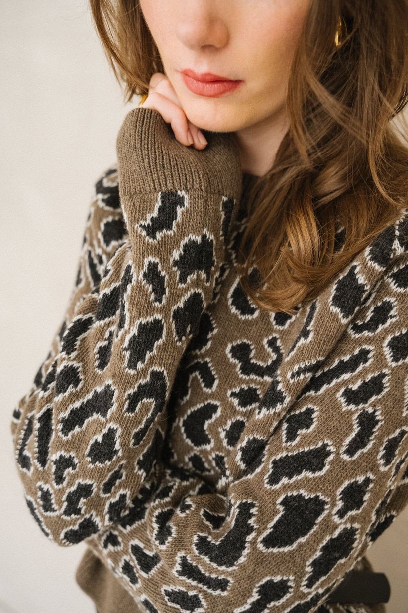 Pull à motif léopard en laine | marron "diliriaa leopaa - walnut cream" - Armedangels