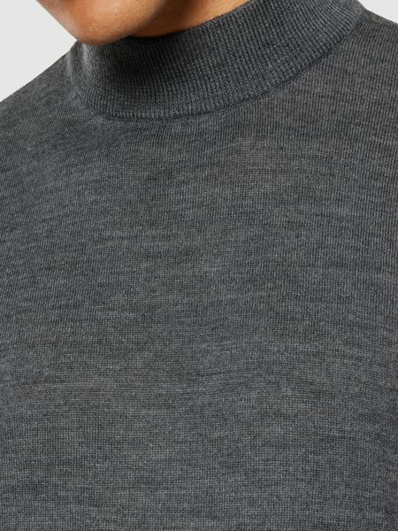 Pull col montant en laine mérinos certifiée | gris foncé "merino mock neck dark grey melange" - Knowledge Cotton Apparel