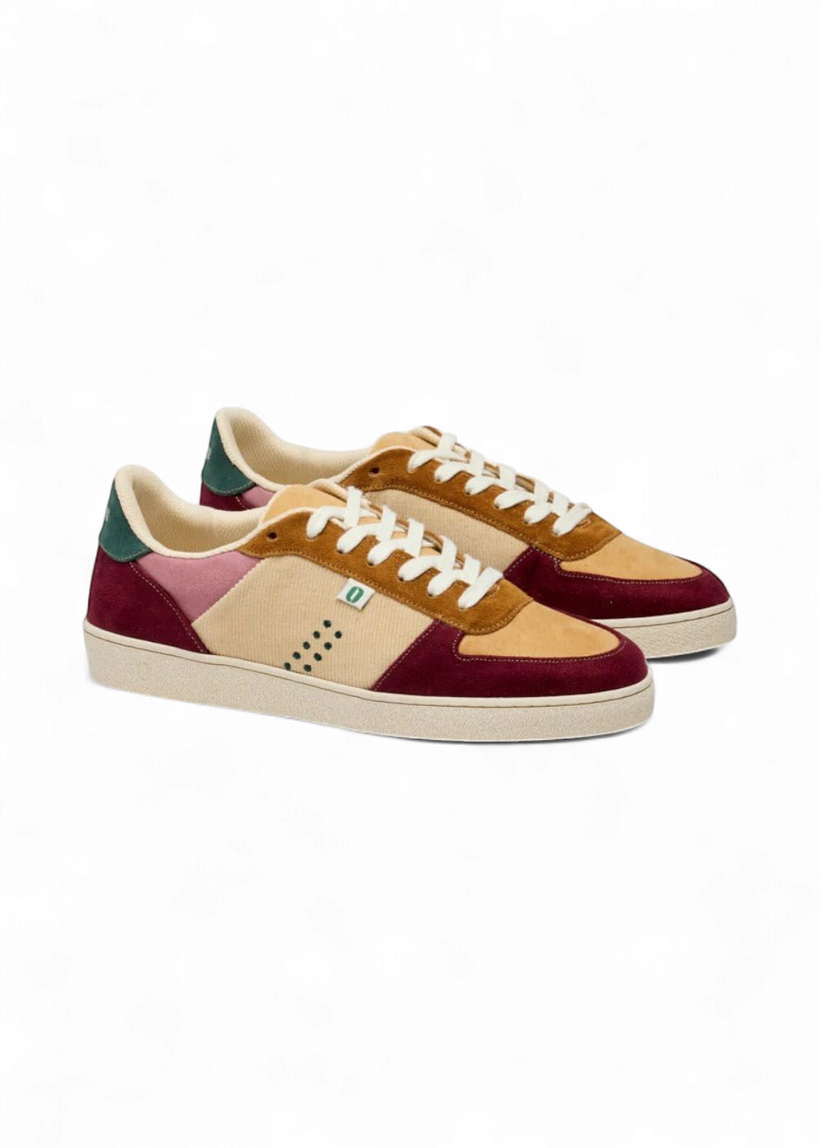 Baskets en cuir certifié | multicolore "baskets basses marie - bordeaux-beige-moutarde" - Odaje ex M.Moustache