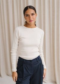 T-shirt manches longues côtelé en coton bio | écru