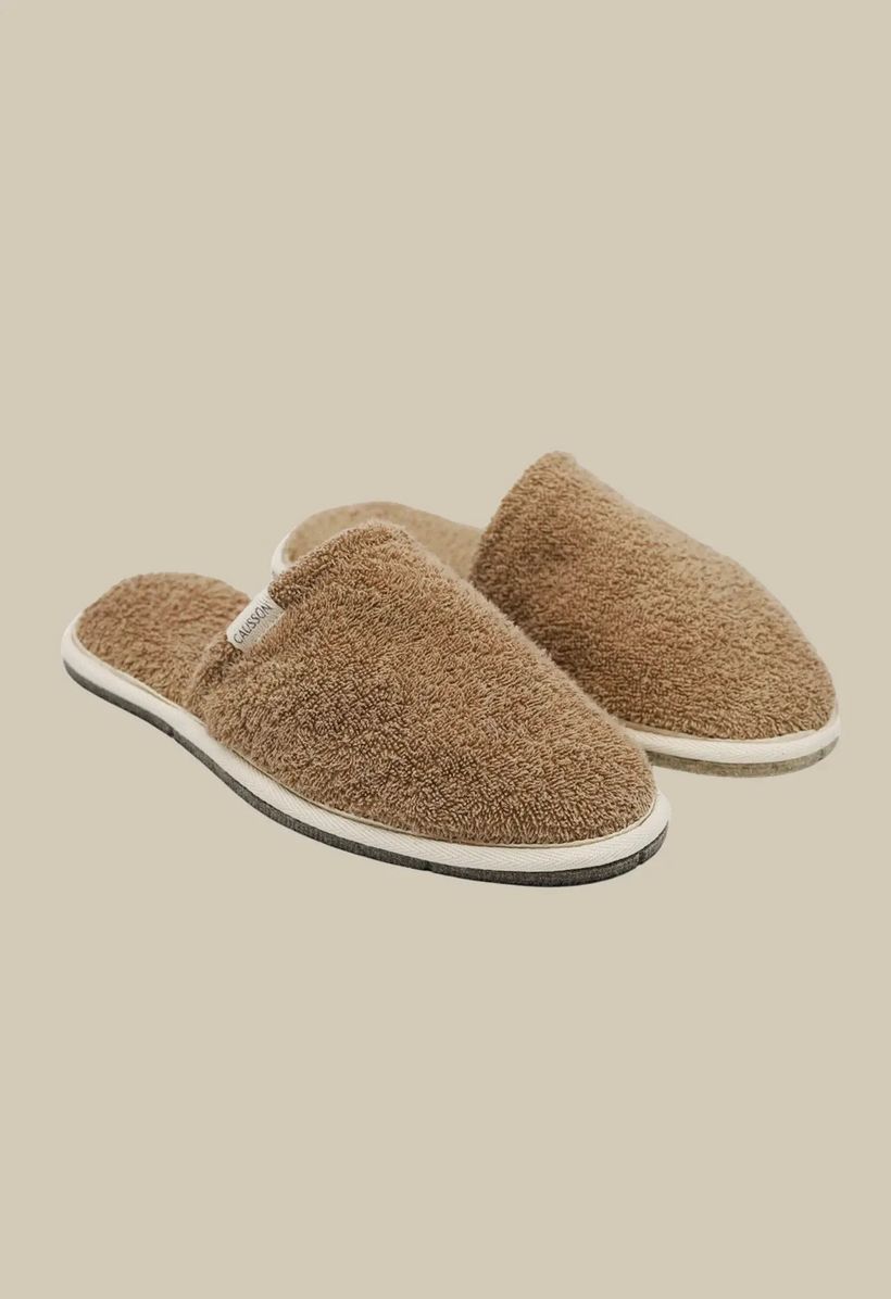 Chaussons en éponge et laine recyclée | marron "simone eponge moka" - Caussun