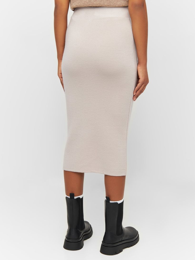 Jupe midi en laine certifiée | beige "midi length merino knit skirt kelp" - Knowledge Cotton Apparel