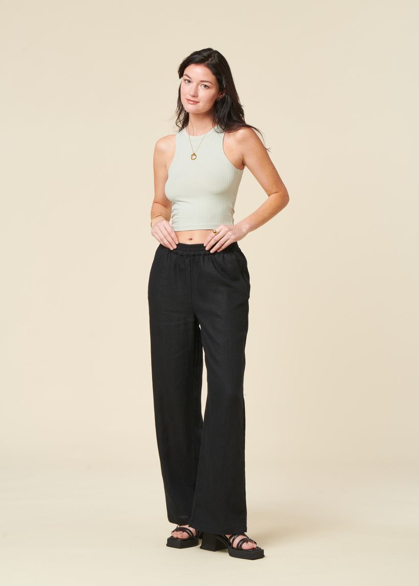 Pantalon ample en lin biologique | noir "posey wide mid-rise linen pants jet" - Knowledge Cotton Apparel