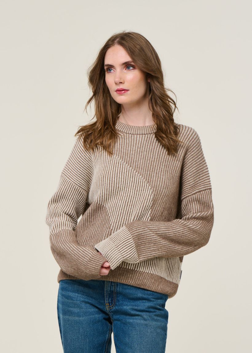 Pull en laine et coton bio | beige "mayraa vanise - camel melange-oatmilk" - Armedangels