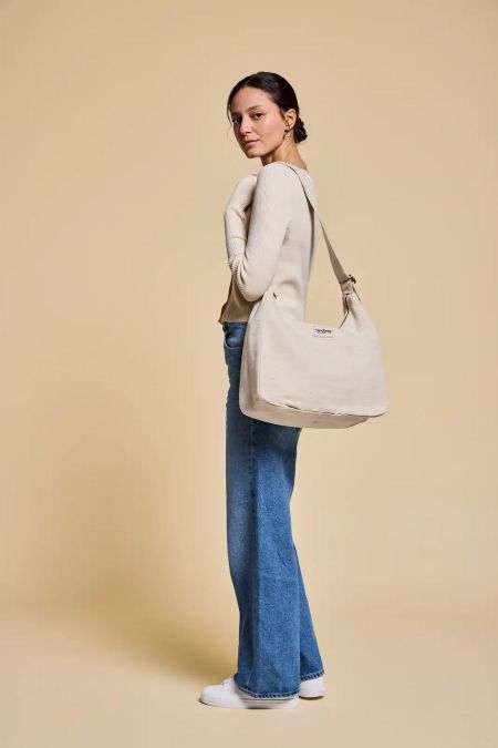 Sac à bandoulière en coton et en jute biologique | beige "hobo claire - jute" - Hindbag