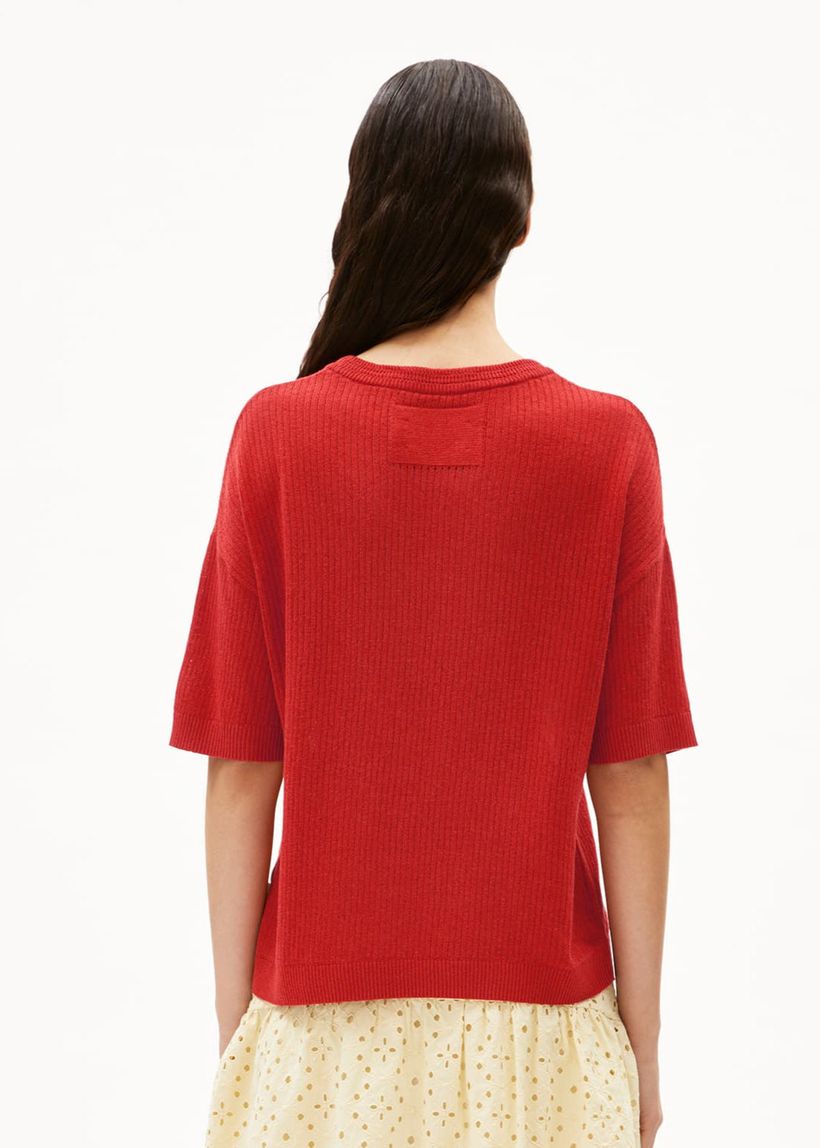 Top maille en lin, coton bio et ecovero | rose "lizaa lino - coral blush" - Armedangels