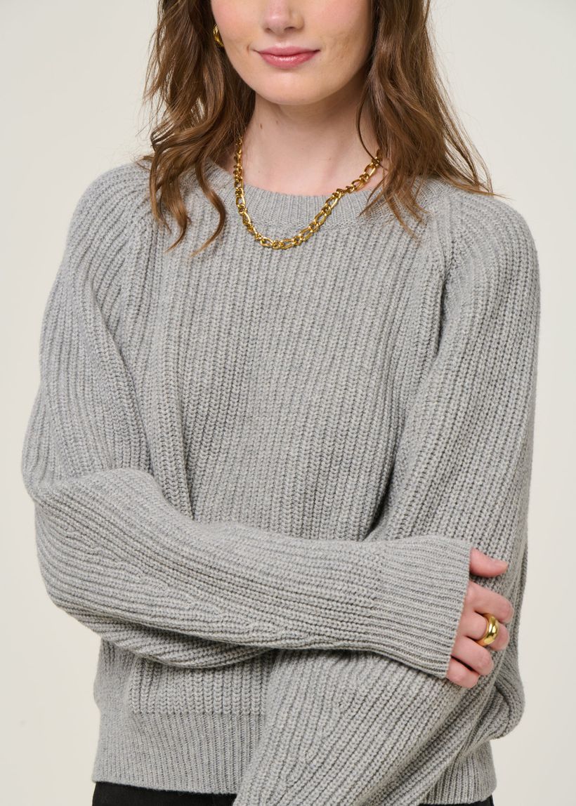 Pull en laine recyclée | gris "cropped knit sweater wool-blend - grey melange" - Rotholz