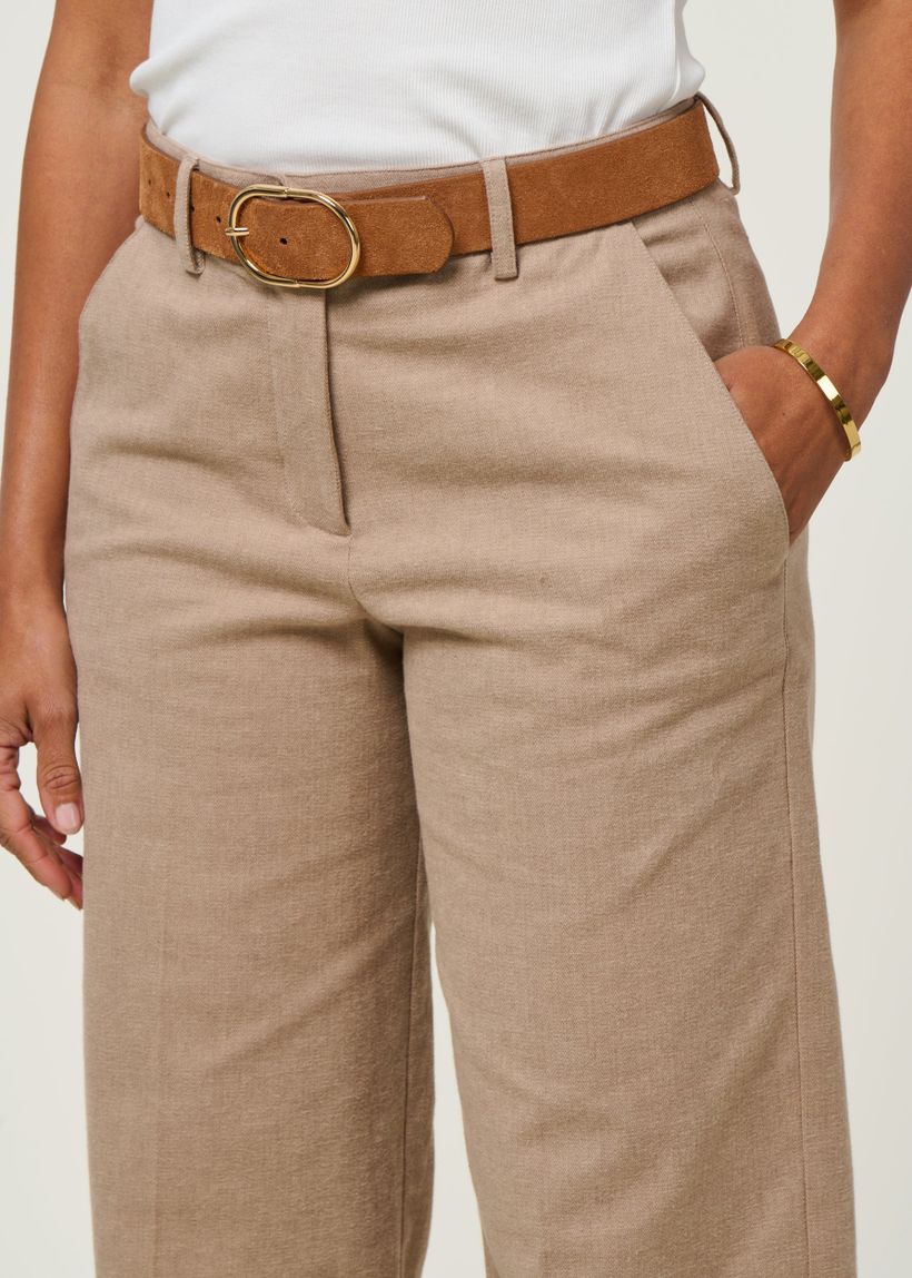 Pantalon droit flanelle en coton bio | beige "leandraa handaas - pure-walnut cream" - Armedangels