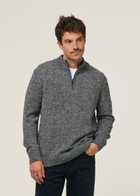 Pull col zippé  en laine recyclée | gris "antxiko - black"