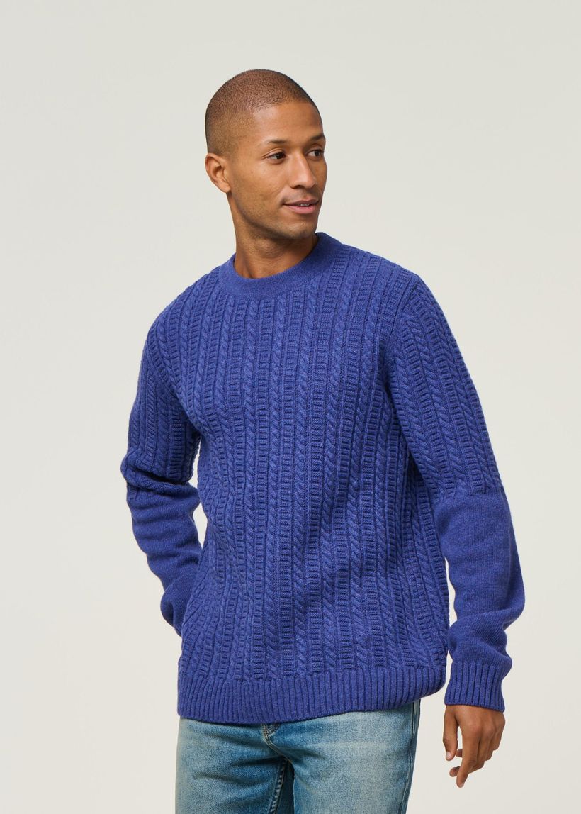 Pull torsadé en laine recyclée | bleu "joannis - abyss" - Bask in the Sun