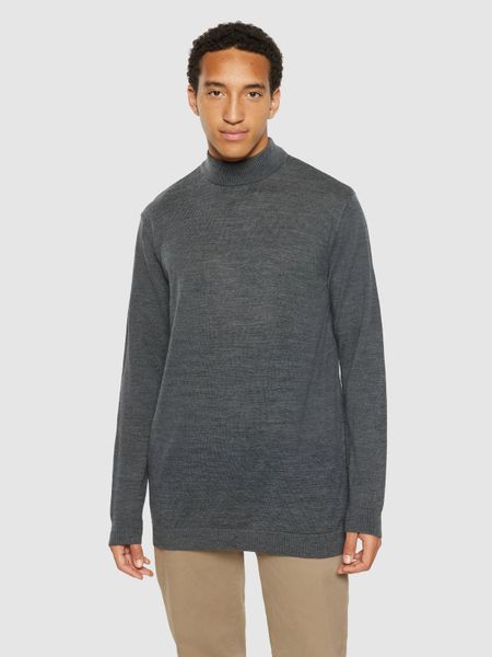 Pull col montant en laine mérinos certifiée | gris foncé "merino mock neck dark grey melange" - Knowledge Cotton Apparel