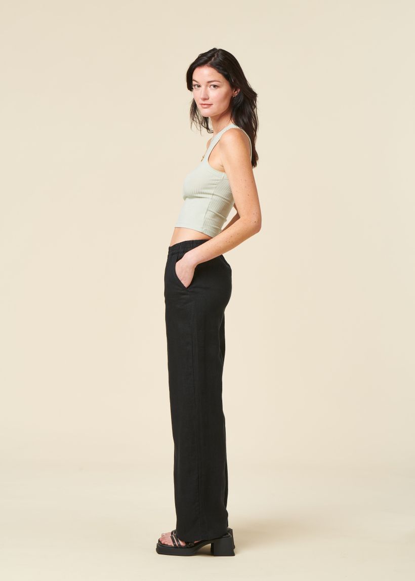 Pantalon ample en lin biologique | noir "posey wide mid-rise linen pants jet" - Knowledge Cotton Apparel