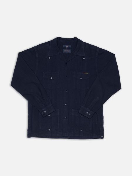 Chemise en coton bio | marine "ryan pleats cuban shirt - blueberry" - Nudie Jeans