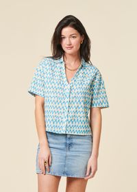 Chemise en coton biologique | bleu "sunset cropped blouse blue - blue"