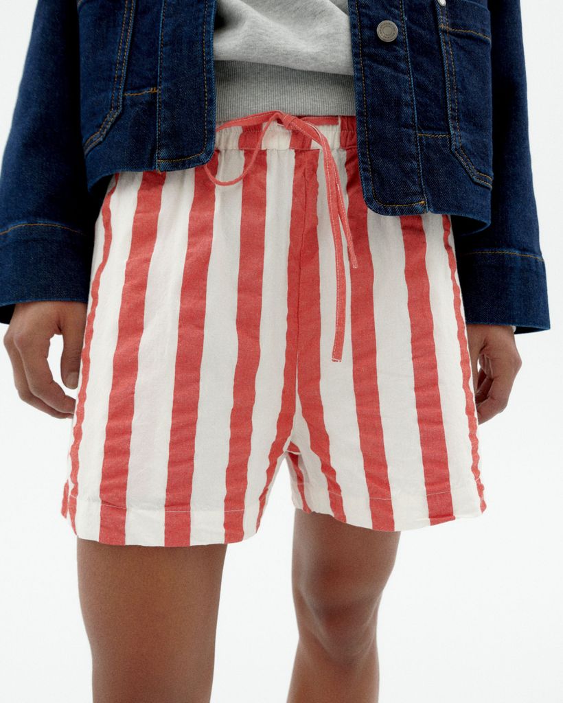 Short en coton bio | rayé "red maxi stripes geranio shorts - red" - Thinking Mu