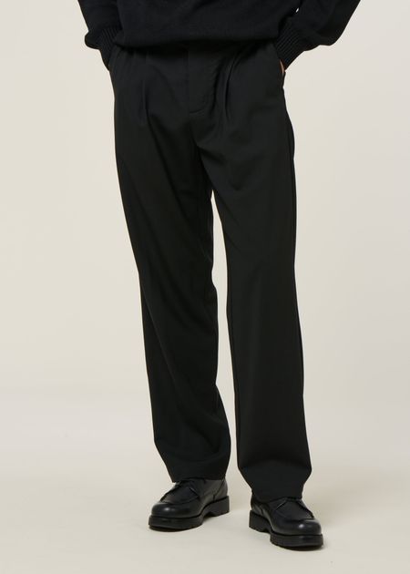 Pantalon droit à pinces en laine certifiée | noir "black pierre pants - black" - Thinking Mu