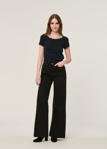 Jean évasé en coton bio et recyclé | noir "sara high loose nero"