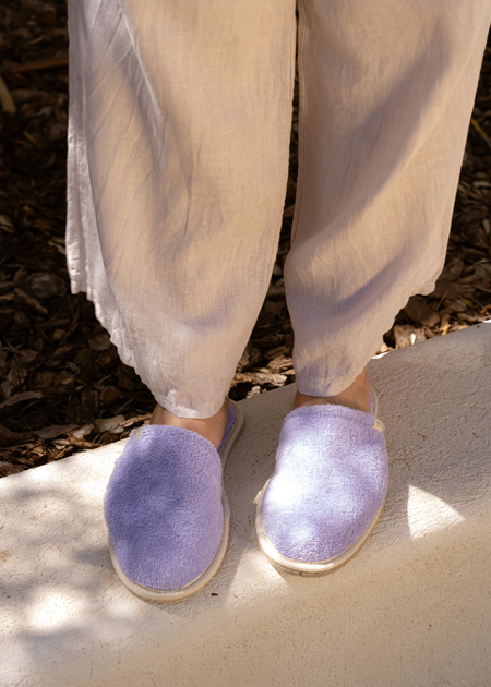 Chaussons en éponge et laine recyclée | violet "simone éponge lilas" - Caussun